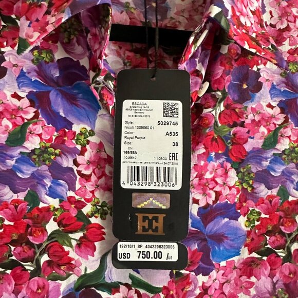 Escada Nicoli Silk Floral Blouse Womens Size 38 M Button Up Shirt Classic Work - Picture 7 of 11